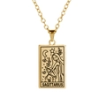 Vintage gold rectangular Sagittarius tarot pendant necklace with intricate black line art - Gold-Sagittarius