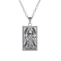 Silver Taurus zodiac tarot necklace with rectangular pendant on a white background - Silver-Taurus
