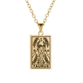 Vintage gold Taurus zodiac tarot card necklace with engraved rectangular pendant - Gold-Taurus
