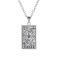 Vintage silver Pisces tarot card pendant necklace with rectangular stainless steel plaque - Silver-Pisces