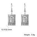 Classic silver tarot earrings with engraved The World card design in vintage style - Steel Color 12