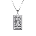 Silver rectangular Cancer tarot necklace featuring a crab design and moon motif - Silver-Cancer