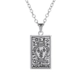 Silver Aquarius tarot card necklace with rectangular zodiac pendant and cross chain - Silver-Aquarius