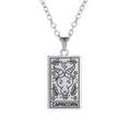 Vintage silver Capricorn tarot zodiac necklace featuring a rectangular stainless steel pendant - Silver-Capricorn
