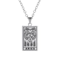 Silver Aries zodiac tarot pendant necklace with a rectangular engraved coin design - Silver-Aries