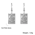 Vintage Wheel of Fortune Tarot card rectangle drop earrings in polished silver finish - Steel Color 17