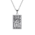 Vintage silver Virgo zodiac tarot card pendant necklace with artistic female portrait - Silver-Virgo