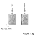 Polished silver Justice Tarot card drop earrings with XI engraving, size 12.5x22.3mm - Steel Color 18