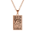 Retro rose gold tarot zodiac necklace with Virgo pendant and detailed engraving - Rose Gold-Virgo