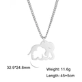 Polished stainless steel elephant mother and child pendant necklace with size details - Silver Hollow Elephant Style