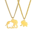 Golden elephant mother and child necklace set in polished stainless steel - Gold Mother And Child Elephant Necklace