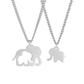 Silver stainless steel elephant necklace set with cutout mother and child pendants - Silver Mother And Child Elephant Necklace