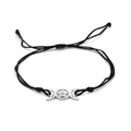 Verstellbares schwarzes Seilarmband mit silbernem Dreifachmond und Pentagramm-Anhänger - Schwarzes Seil Silberner Anhänger / Stahlfarben