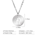 Silver Leo zodiac necklace with round hollow pendant, including weight and size details - Leo Hollow Out