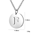 Polished stainless steel pendant necklace featuring an engraved capital letter F disc - Letter F