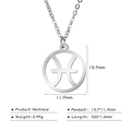 Silver Pisces constellation pendant necklace in polished stainless steel with size specs - Pisces