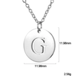 Silver round pendant necklace with cutout letter G, 12mm diameter, titanium steel finish - Letter G
