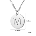 Polished silver stainless steel necklace with 12mm round hollow letter M pendant - Letter M