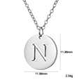 Minimalist silver stainless steel necklace with letter N engraved 12mm round coin pendant - Letter N