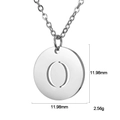 Polished silver stainless steel round pendant necklace with cut-out letter O design - Letter O