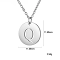 Polished silver stainless steel necklace with 12mm round hollow letter Q pendant - Letter Q