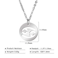 Silver stainless steel necklace with round cutout Cancer zodiac pendant and detailed dimensions - Cancer Hollow Out