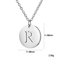 Silver stainless steel necklace featuring a round 12mm hollow capital letter R pendant - Letter R