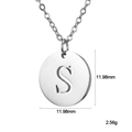 Silver-toned 12mm round coin pendant necklace featuring uppercase letter S engraving - Letter S