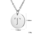 Polished silver stainless steel necklace with 12mm hollow letter T round pendant - Letter T