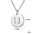 Silver stainless steel necklace with a round letter U pendant and measuring 11.98mm - Letter U