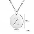 Polished stainless steel necklace featuring a 12mm round pendant with cutout letter Z - Letter Z