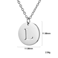 Silver round initial pendant necklace with letter L engraving, 12mm stainless steel disk - Letter L