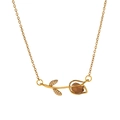 Collana a tulipano dorata con pietra occhio di gatto marrone e zirconi bianchi - Stile tulipano marrone (ZHN1158 caffè)