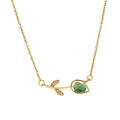 Collana tulipano dorata con pietra occhio di gatto verde e zirconi a micro-incastro - Stile rosa verde (ZHN1158 verde)