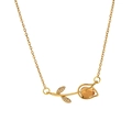 Collana a tulipano in acciaio dorato con pietra occhio di gatto e pendente in zircone - Stile rosa champagne (ZHN1158 champagne)