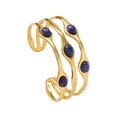 Bracciale rigido a tre strati in acciaio al titanio con lapislazzuli e placcatura oro 18K - Stile color lapislazzulo (ZHG2258宝蓝)