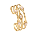 Elegante bracciale a onde placcato oro 18K con cinque perle ovali bianche - Stile con perla artificiale (ZHG2258白)
