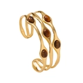 Bracciale rigido a tre strati placcato oro 18K con pietre naturali occhio di tigre - Stile color occhio di tigre (ZHG2258咖)