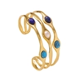 Bracciale rigido in titanio placcato oro con design multistrato e pietre colorate - Stile con pietre preziose miste (ZHG2258彩)