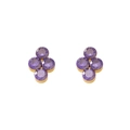 Eleganti orecchini a lobo in acciaio al titanio dorato con quattro pietre viola - Stile Fiore in Zircona (ZHE1180-Viola) / Viola