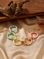 Detail of colorful resin rings with golden metal links and heart pendant on satin - Style (ZHB560 Multicolor 2)