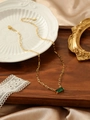 Gold rectangular chain necklace with emerald green zircon pendant in four-prong setting - Green