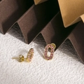 Dettaglio di orecchini ovali placcati in oro con micro-pavé di zirconi rosa lucidi - Zirconia Rosa (ZHE1981)