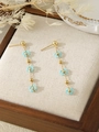 Detail of handcrafted blue bead flower drop earrings on a rustic linen background - Blue (ZHE1817)