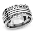 Bague rotative en acier titane avec texture sablée et anneau tournant fleuri - Argent-Floral 3