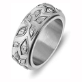 Silver rotating stainless steel fidget ring with embossed evil eye pattern design - Size 5 / Spinner Ring / Silver