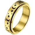 Anillo giratorio de acero de titanio dorado con motivos grabados de luna y estrellas - Dorado - Estilo Estrella Luna