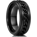 Detalle macro del anillo giratorio de acero titanio negro cepillado con cadena - US 7 / Base Negra Gofrada Con Cadena Negra Anillo Giratorio