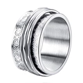Anillo antiestrés de acero inoxidable plateado con motivos florales grabados - US 5 / Plata-Mariposa