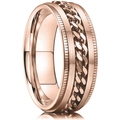 Détail de la bague rotative en or rose avec finition brossée et bande intérieure polie - US 7 / Base en Or Rose Gaufrée Avec Chaîne en Or Rose Bague Spinner